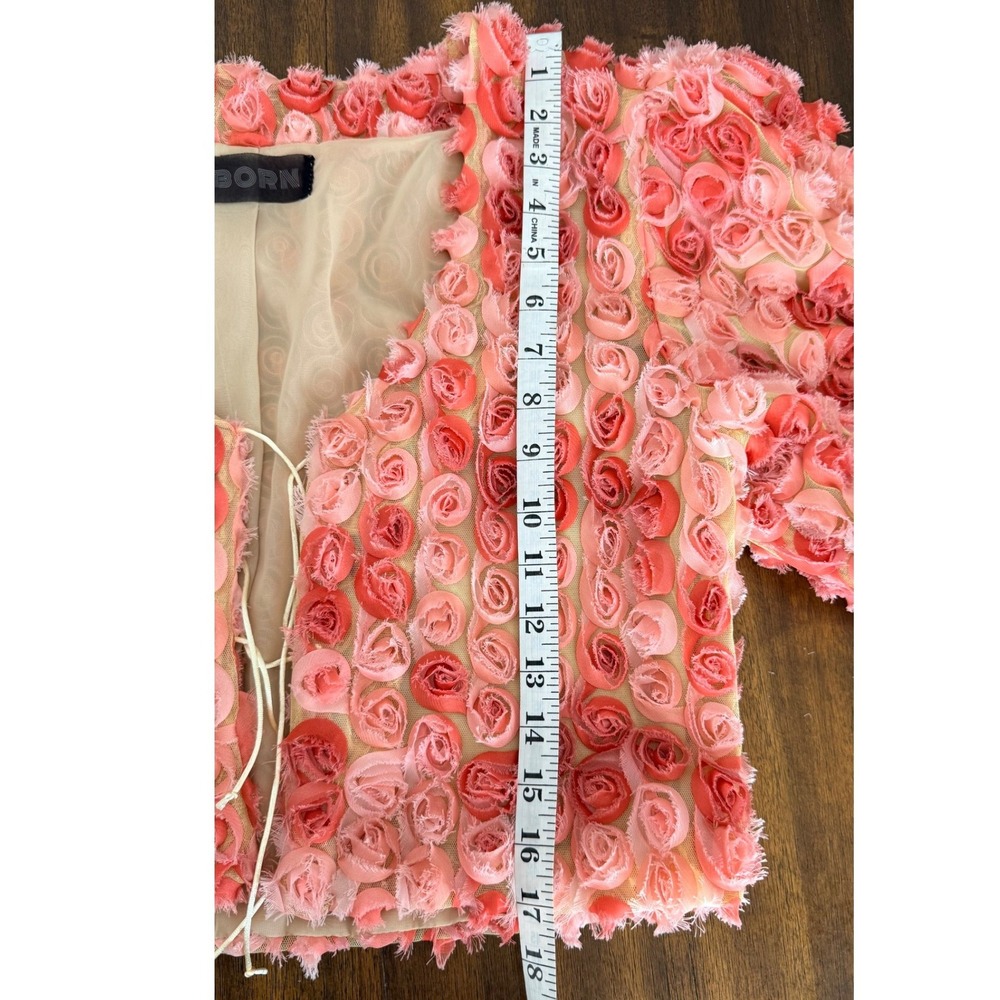 Born Supply XL Pink 3D Rosette Crop Top Tie Front Floral Coquette Blouse cropped - Picture 12 of 14